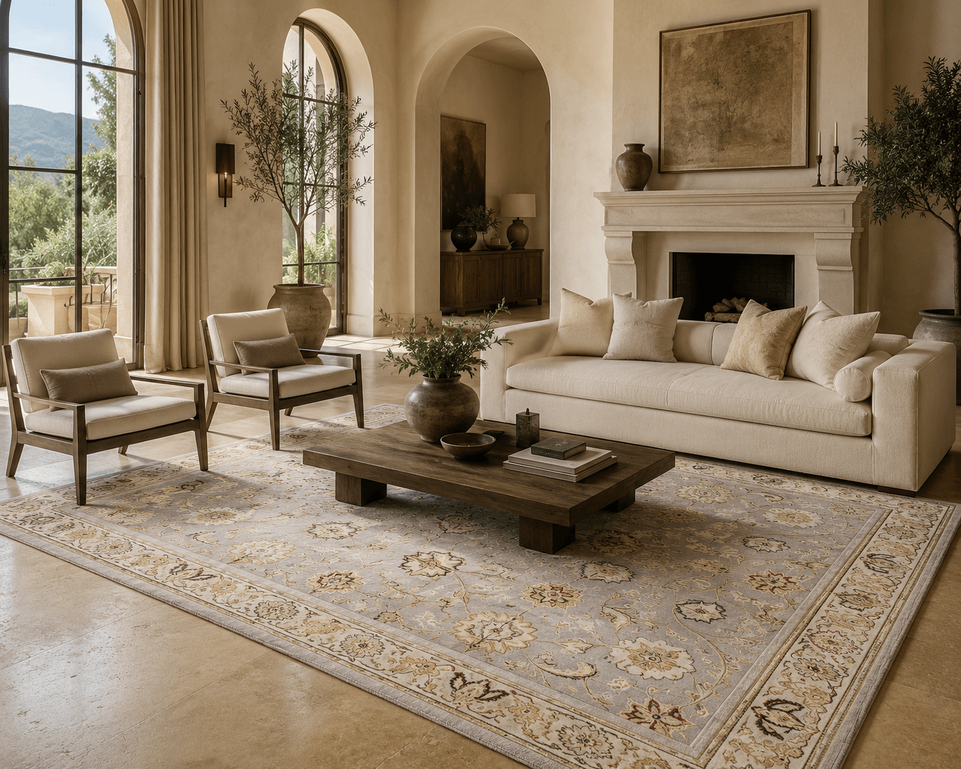 Hand Knotted Transitional Wool & Silk Carpet