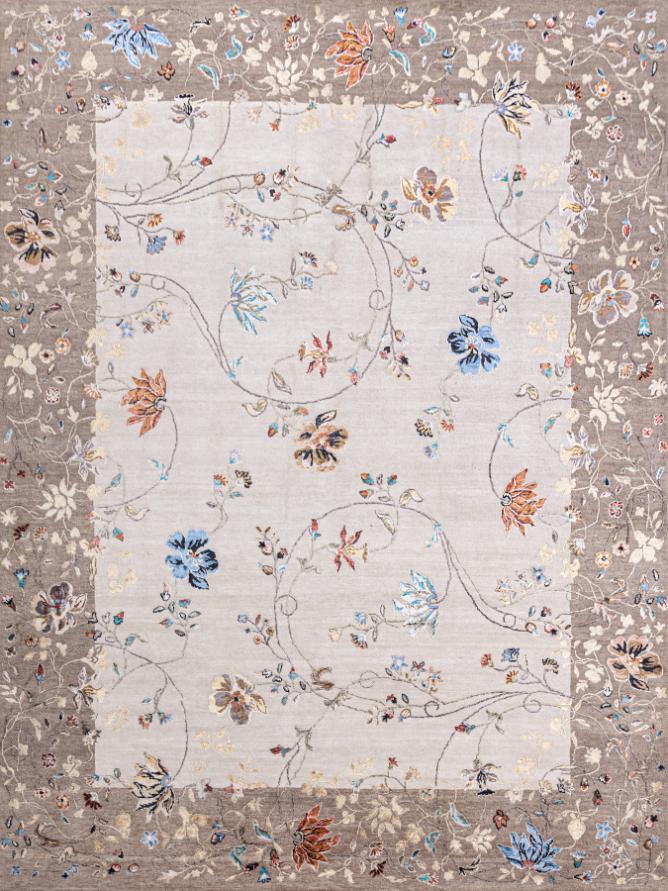 Hand Knotted Transitional Wool & Silk Carpet