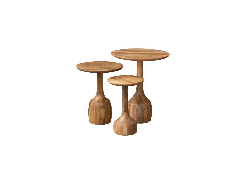 Wooden Side Table Set of 3 (Round)
